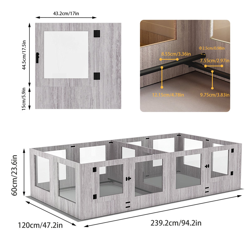 Carrollton Manufactured Wood Exercise Pen With Door, 60cm H x 239.2cm W x 120cm D