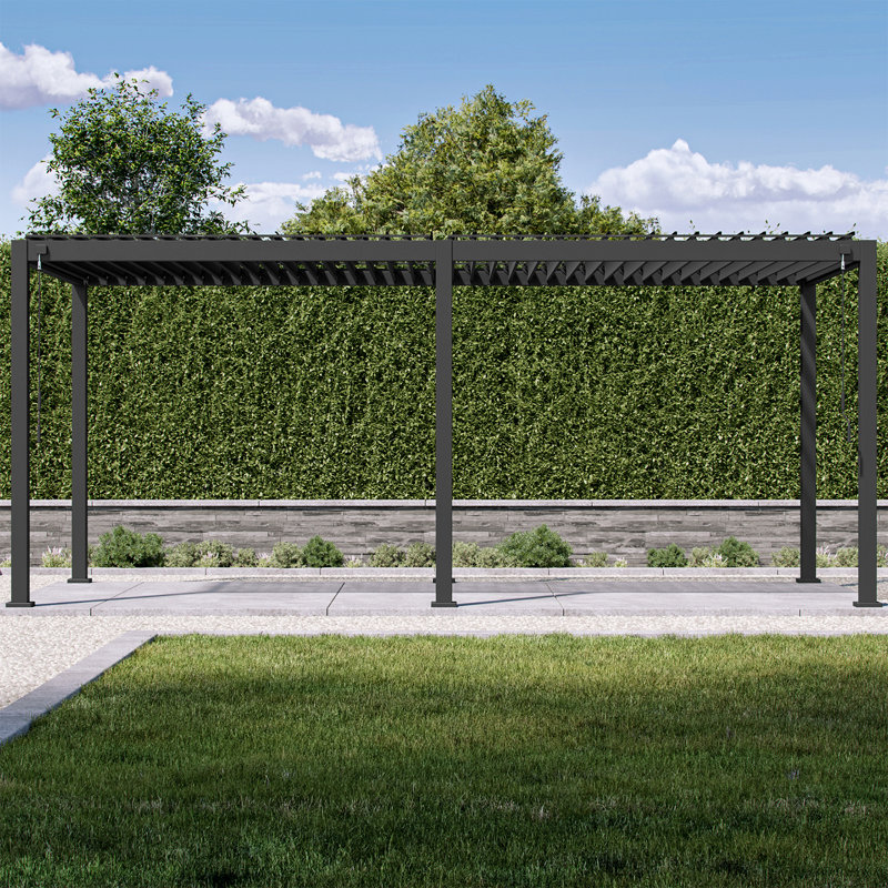 111S Aluminum Pergola with Steel Adjustable Louvered Roof, Charcoal, 10 ft W x 20 ft D