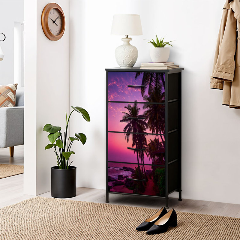 4 Drawer Dresser for Bedroom, Narrow Chest of Drawers, Wooden Top and Study Iron Frame 18"x37.5"-(WxH)