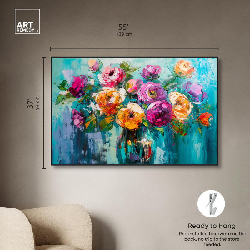 Chromatic Flower Dream Canvas Colorful Floral Art by Art Remedy, 37" H x 55" W, Black Framed