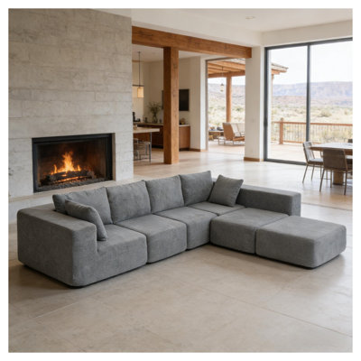 Modern Boneless U-Shape Sectional Couch with Modular Design, Dark Gray Velvet Sofa for Living Room