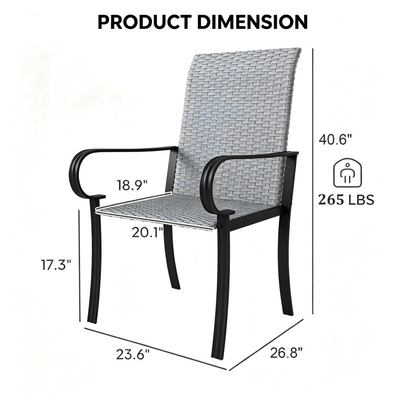 Ensemble de 4 fauteuils de jardin avec structure en acier, en résine tressée PE grise résistante aux intempéries, à dossier haut, pour balcon, terrasse ou jardin, intérieur/extérieur.