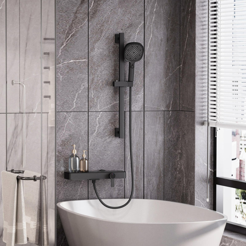 Matte Black 2-Function Tub Shower Faucet Set With 3-Spray Handheld, Wall Mount, CUPC Certified, Brass Spout & Adjustable Slide Bar