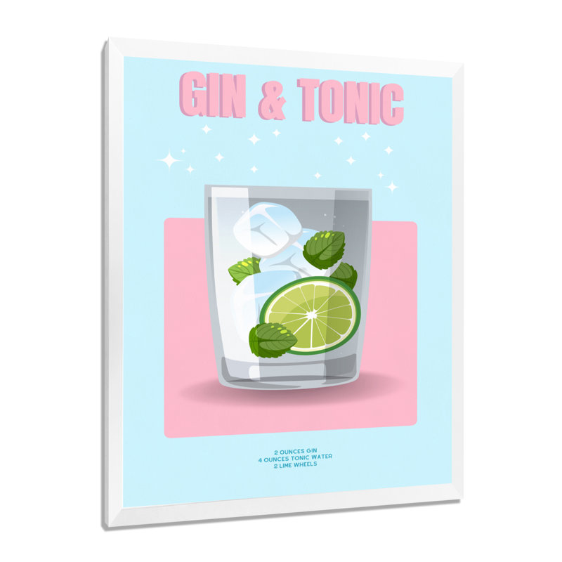 Gin & Tonic In A Rocks Glass I - Décoration murale cocktails, Cadre photo blanc, H 32 po x l 16 po