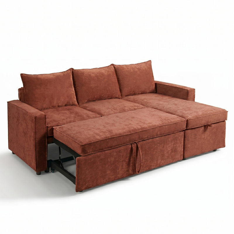 Canapé-lit modulaire en L avec lit escamotable et méridienne de rangement, Orange