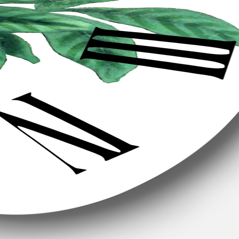 Vintage Green Leaves Plants IV - Horloge murale traditionnelle, Surdimensionné