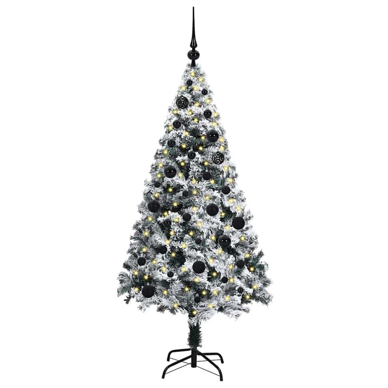  Artificial Christmas Tree with 150 LEDs with Stand Green 150 cm, Black