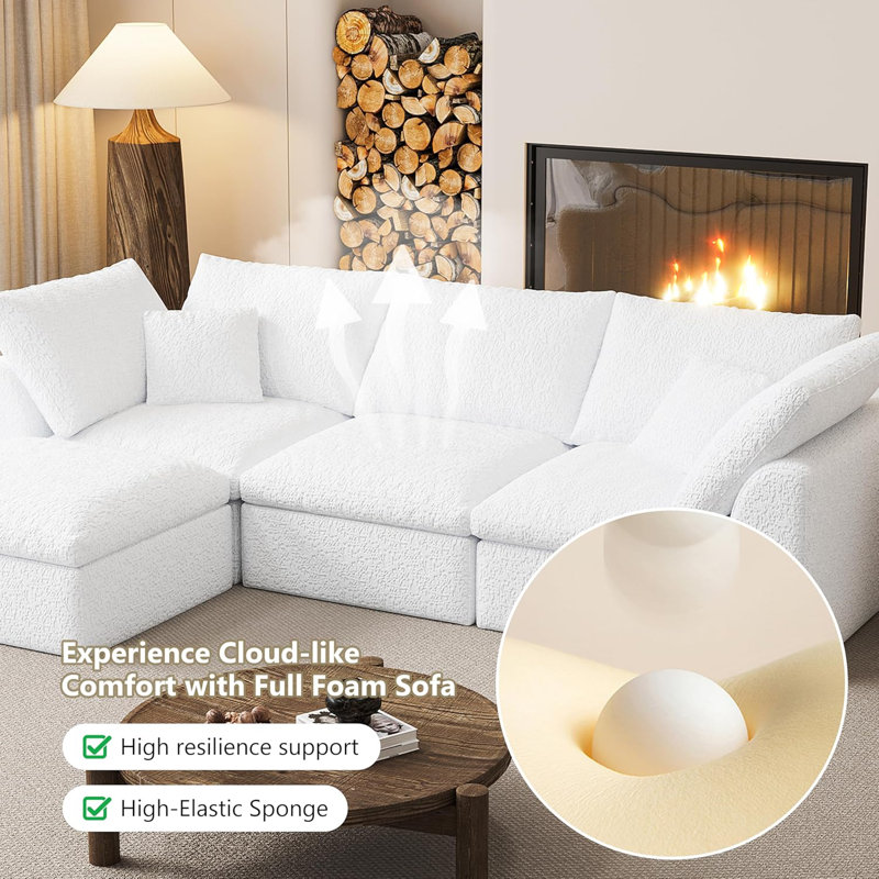 Canapé modulaire en L à compression en L, canapé modulaire avec repose-pieds modulaire en L, canapé en osier en chenille, canapé à assise profonde avec 4 coussins pour le salon, aucun assemblage requis