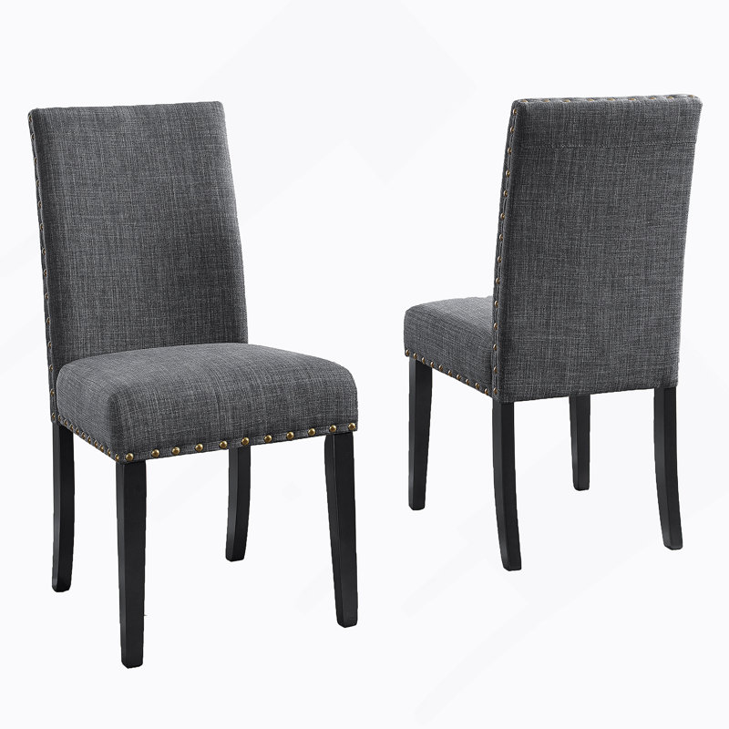 Chaises de salle à manger en tissu Biony avec garniture cloutée, ensemble de 2, Gris