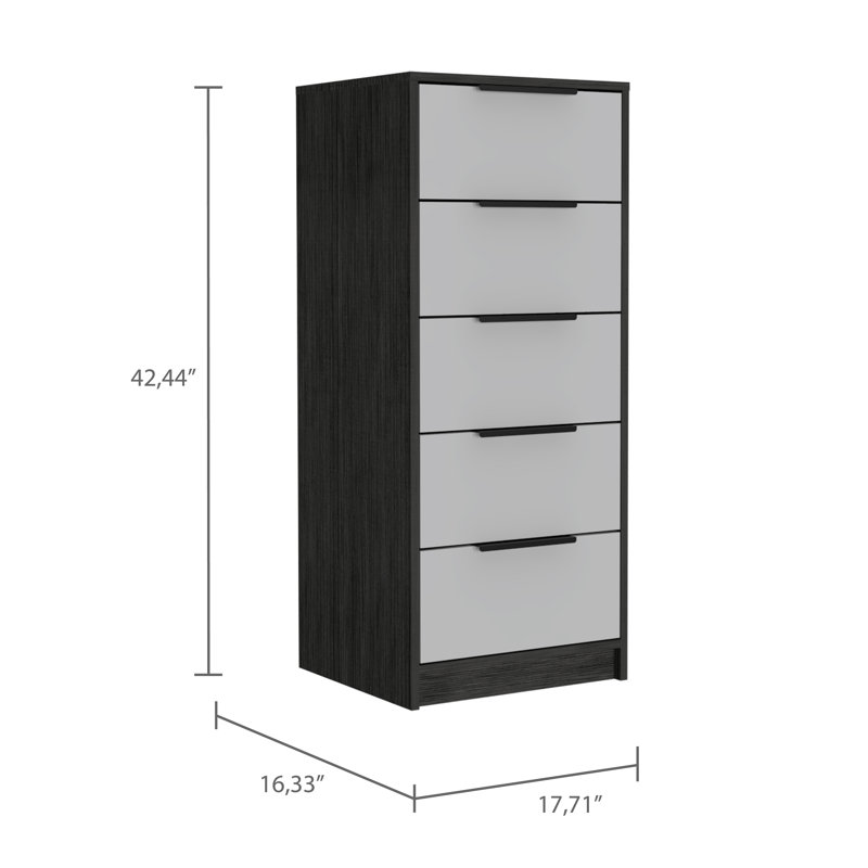 Commode 5 tiroirs, commode verticale, Blanc