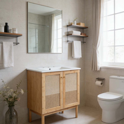Meuble-lavabo de 30 pouces avec portes en bambou tissé à la main