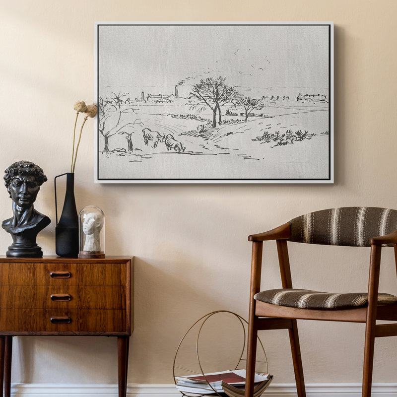 Croquis rétro -XV, Toile encadrée flottée blanche, H 27 po x l 41 po
