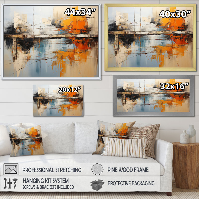 Collage de flux vert, orange et audacieux - imprimé, H 34 po x l 44 po x P 1,5 po, Toile tendue
