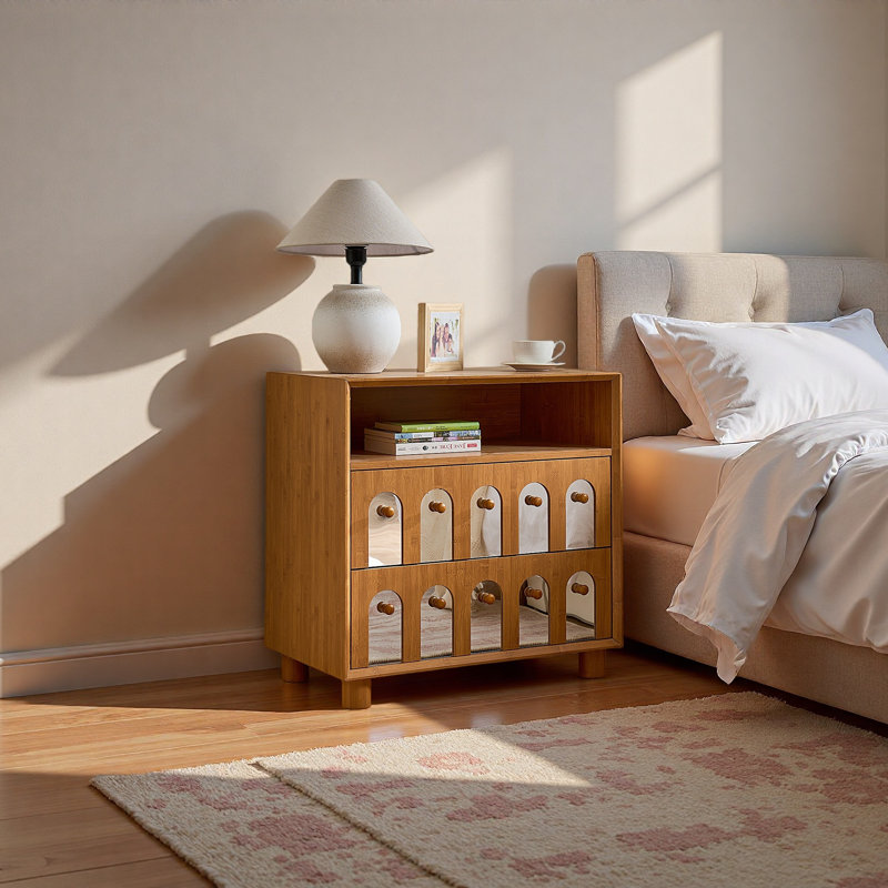 Two Drawers Nightstand, Natural