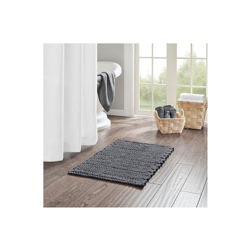 100% Cotton Chenille Chain Stitch Rug, Charcoal, Rectangle 1'8" x 2'6"