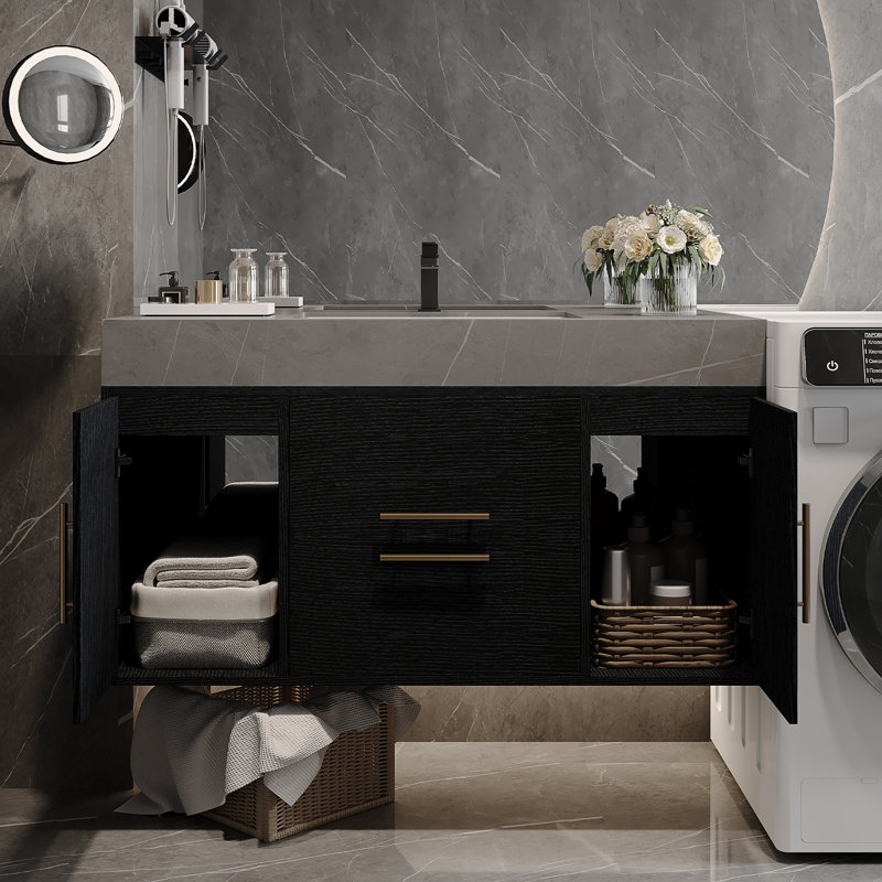 Meuble-lavabo flottant simple 39,4 pouces avec plateau en faux marbre