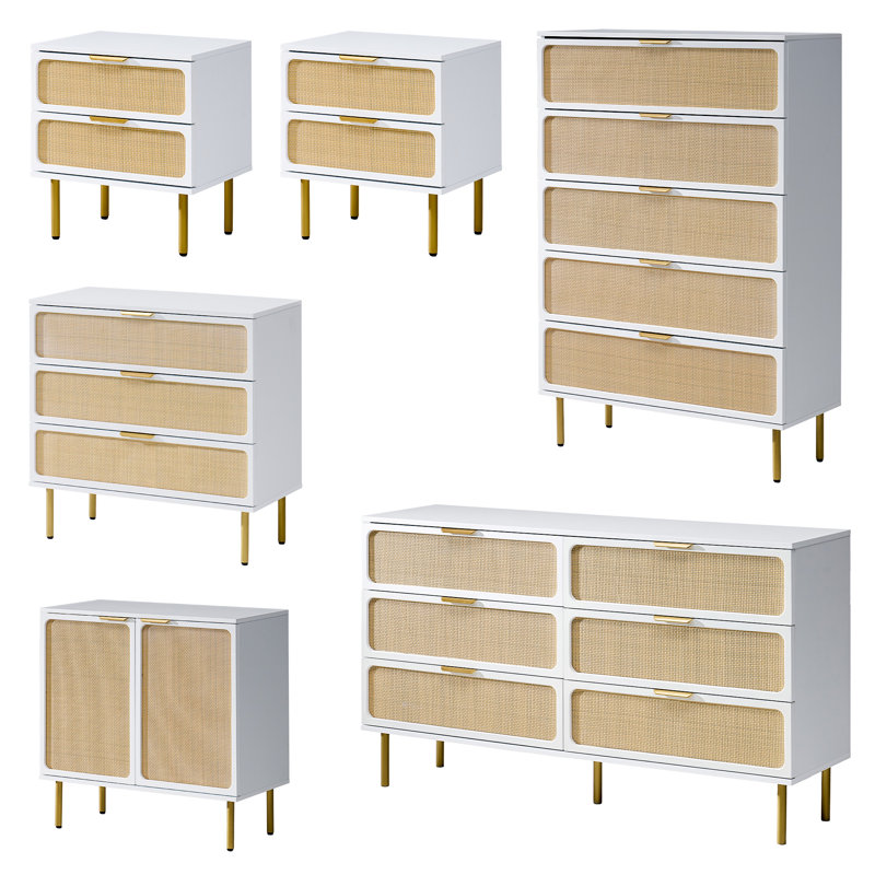 Ensemble de chambre à coucher 6 pièces, 6 Pcs: 2 Nightstands, 4 Dressers