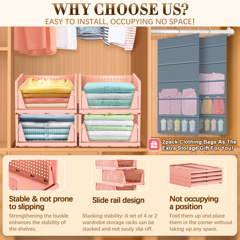 Ensemble de 4 caisses en plastique Steadham, Rose