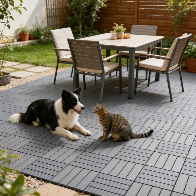 30.5cm L x 30.5cm W Plastic Interlocking Deck Deck Tile Kit, Grey