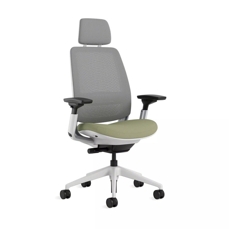 Steelcase Series 2 3D Microknit Airback Task Chair with Headrest, Olivine/Nickel, Seagull, Carpet