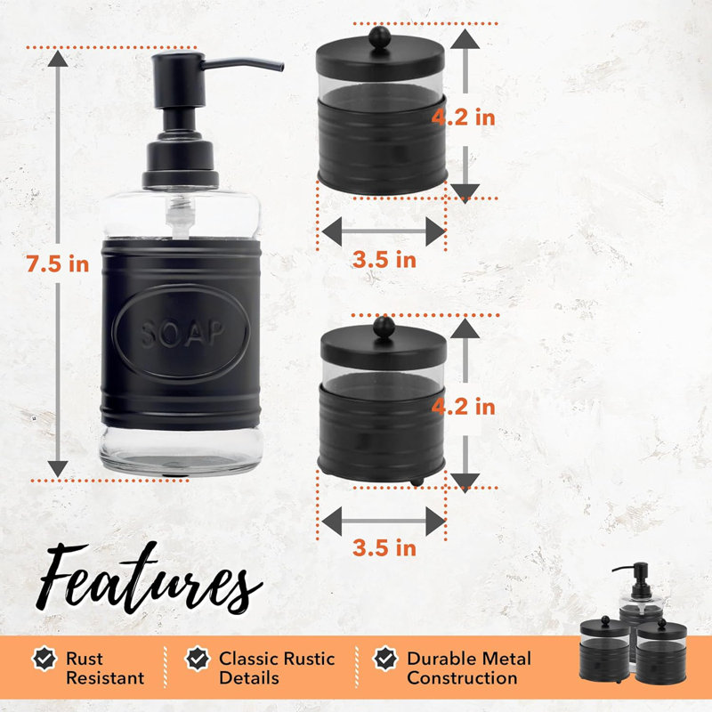 Matte Black Bathroom Accessory Set, Black