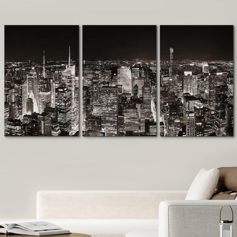 Vue aérienne de la ville de New York, Panorama, Architecture et cartes, Paysage urbain, Photographie moderne, Toile tendue