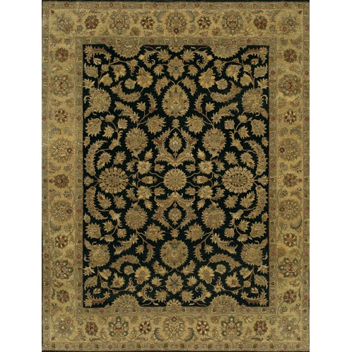 Angora Wool Oriental Area Rug in Black/Light Green, Rectangle 2' x 3'