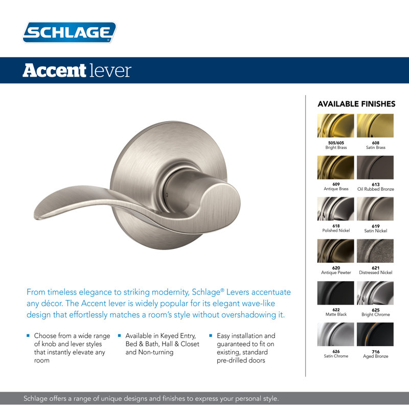 Schlage Single Dummy Door Lever, Matte Black, Left