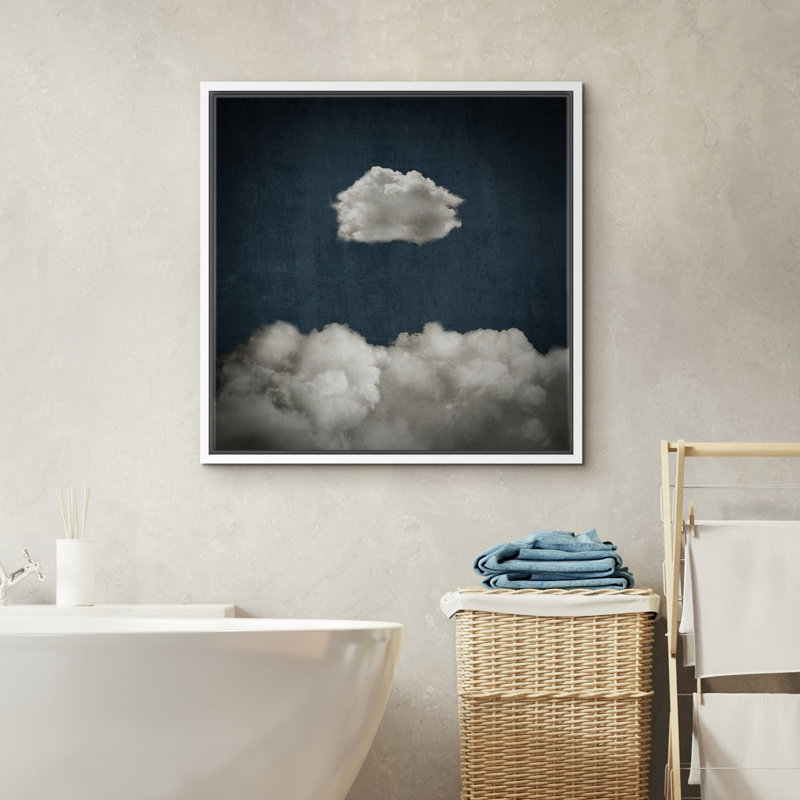 «Pastel Navy Abstract Sky Clouds Modern Relaxing Minimalist», reproduction sur toile flottante, H 24 po x l 24 po, Blanc