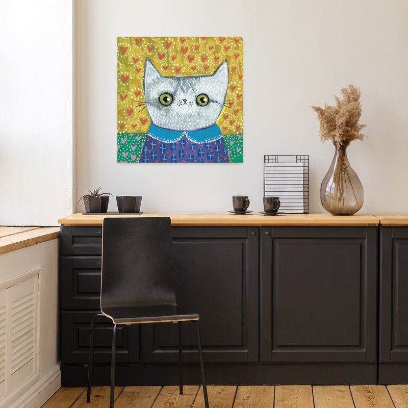 Art contemporain Kooky Cat II, H 18 po x l 18 po