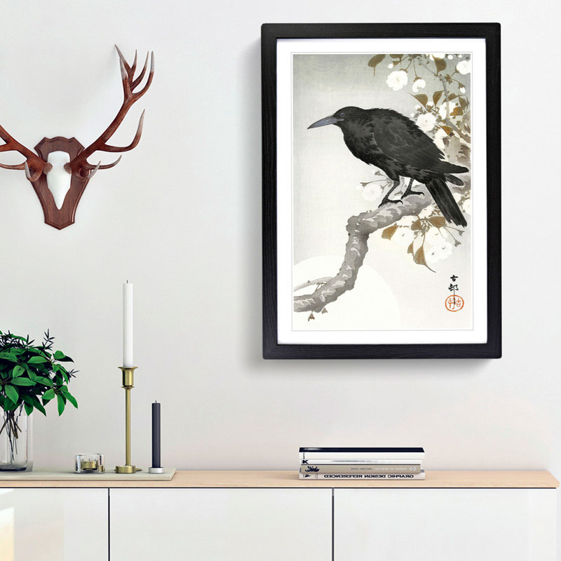 A Crow on the Blossom Tree by Ohara Koson - Framed Print, 33cm H x 24cm W x 2cm D, Black Framed