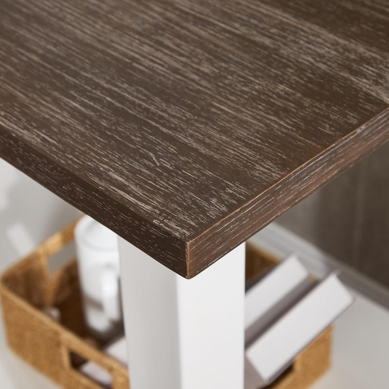 Table de salle à manger à hauteur de comptoir en bois massif, petite table de cuisine 47,5 po, Blanc / brun brossé