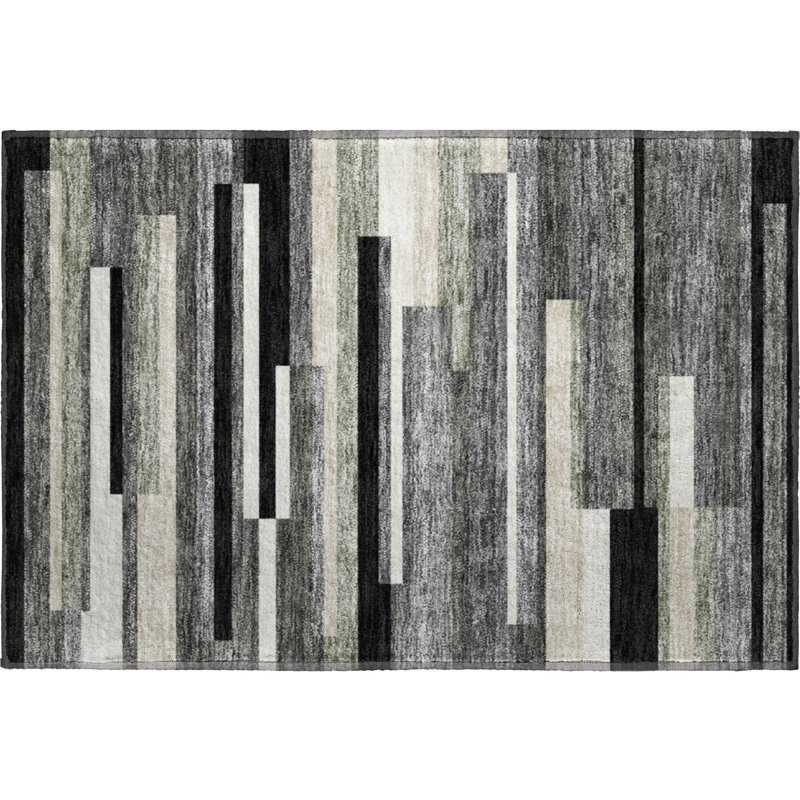 Premium Machine Washable Prisco Black Rug, Rectangle 1'8" x 2'6"