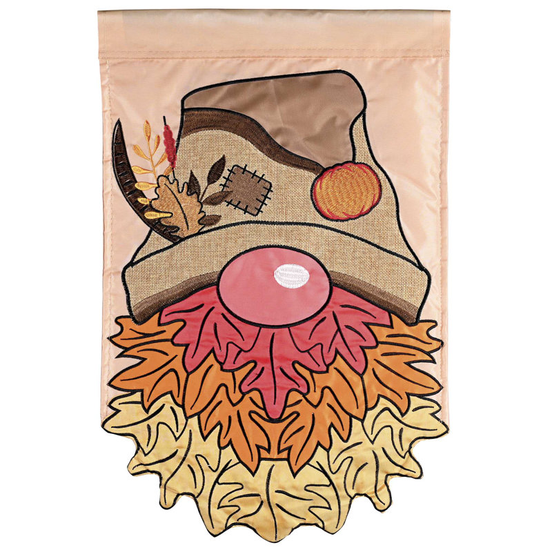 Drapeau, feuilles d'automne, gnome