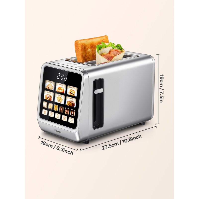 Digital 2-Slice Stainless Steel Smart Toaster with LED Touchscreen, Countdown Timer & 6 Bread Settings