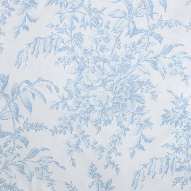 Blue Floral Cotton Twin Reversible Comforter Set with Shams
