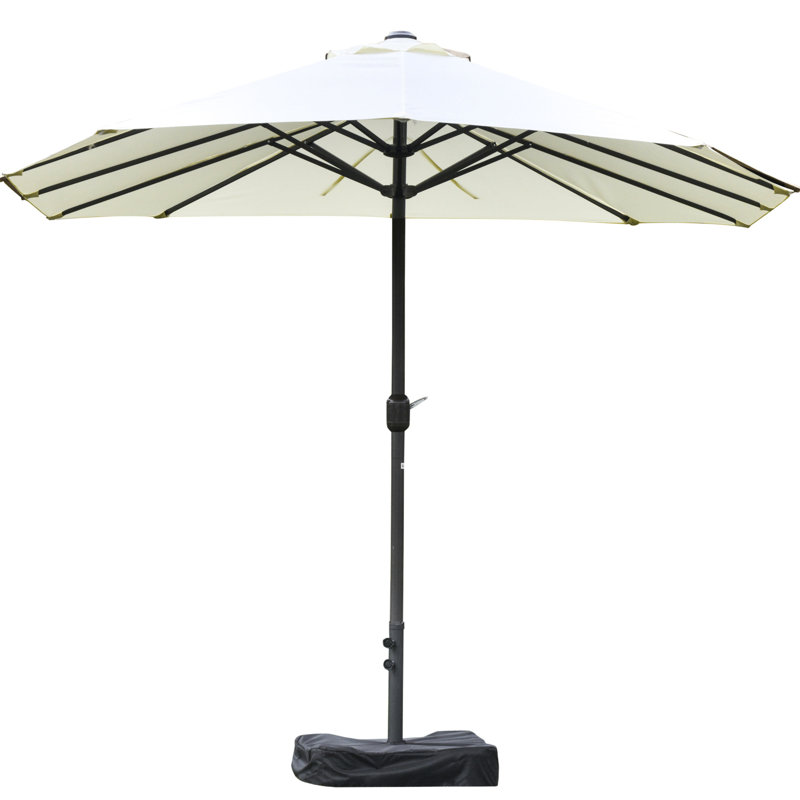 Parasol de patio de 15 pi - Parasol de marché rectangulaire en acier à double face, Protection solaire beige, Fabrication robuste, Manivelle facile pour bloquer la cour arrière, Matériau, Assemblage