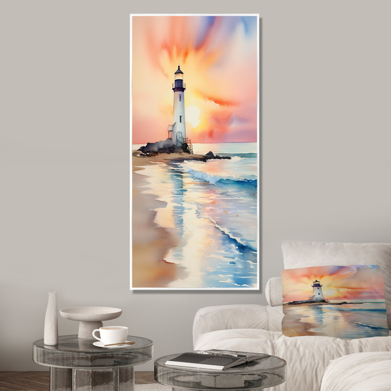 Coucher de soleil sur la plage 2 - Art mural plage, Cadre flottant blanc, H 60 po x l 28 po x P 1,5 po