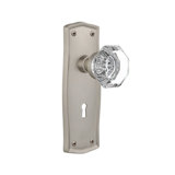 Clear Crystal Waldorf Interior Mortise Door Knob with Prairie Long Plate