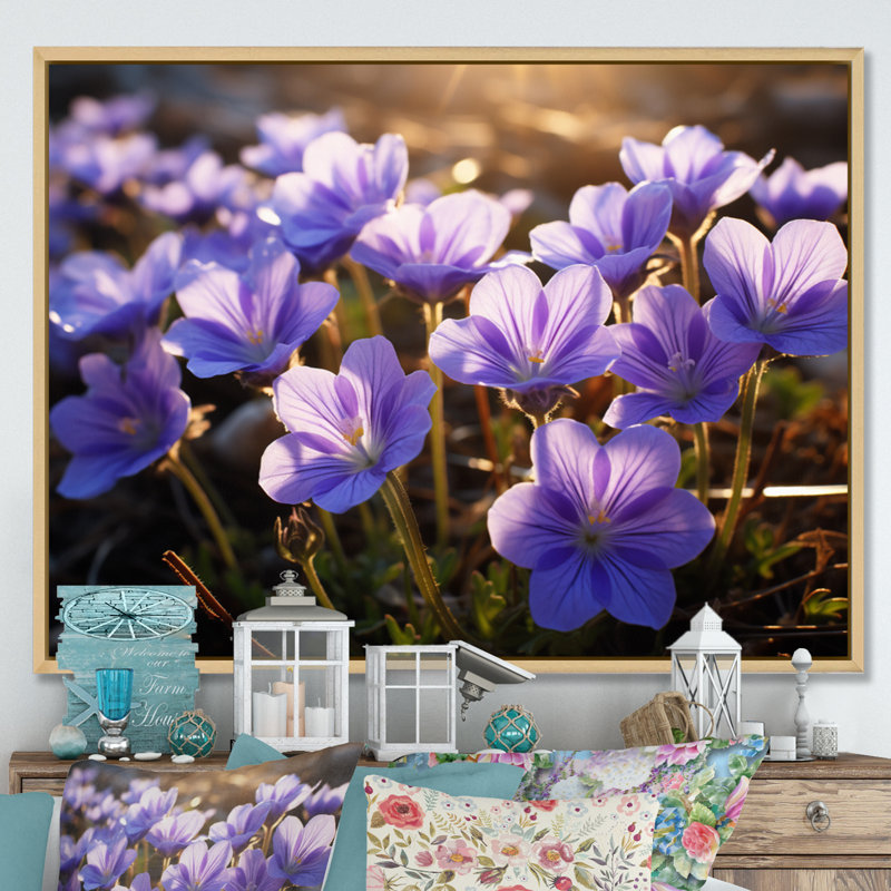 «Violets Field At Sunrise I», reproduction sur toile, Cadre naturel flottant, 34" H x 44" W