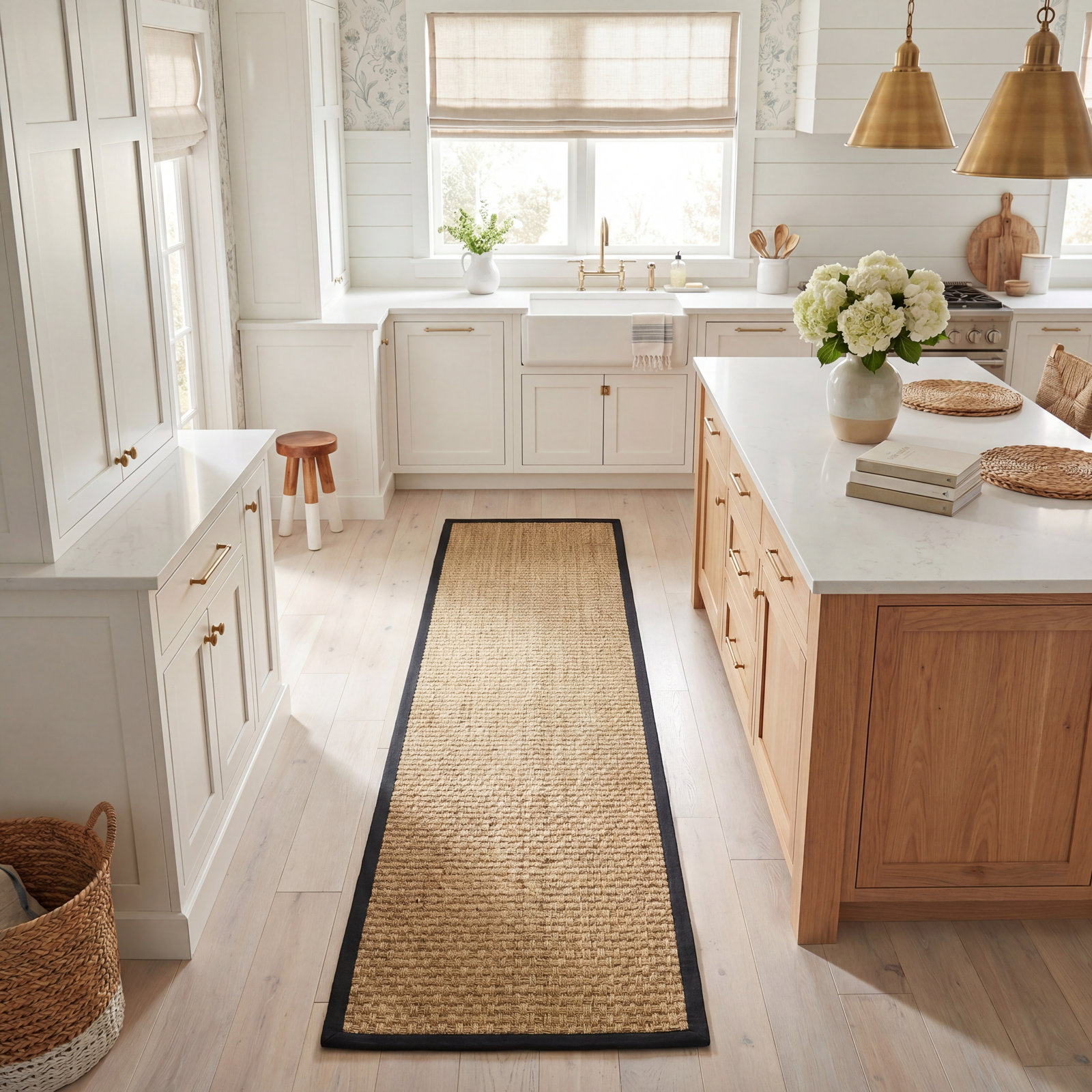Natural Black Seagrass Rug, Runner 2'6" x 8'