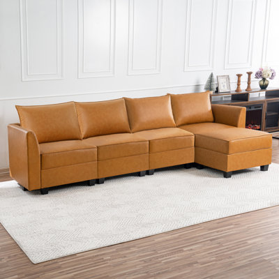 Rudney 4 Piece Convertible U-Shaped Sectional Sofa with Ottoman, Air Leather