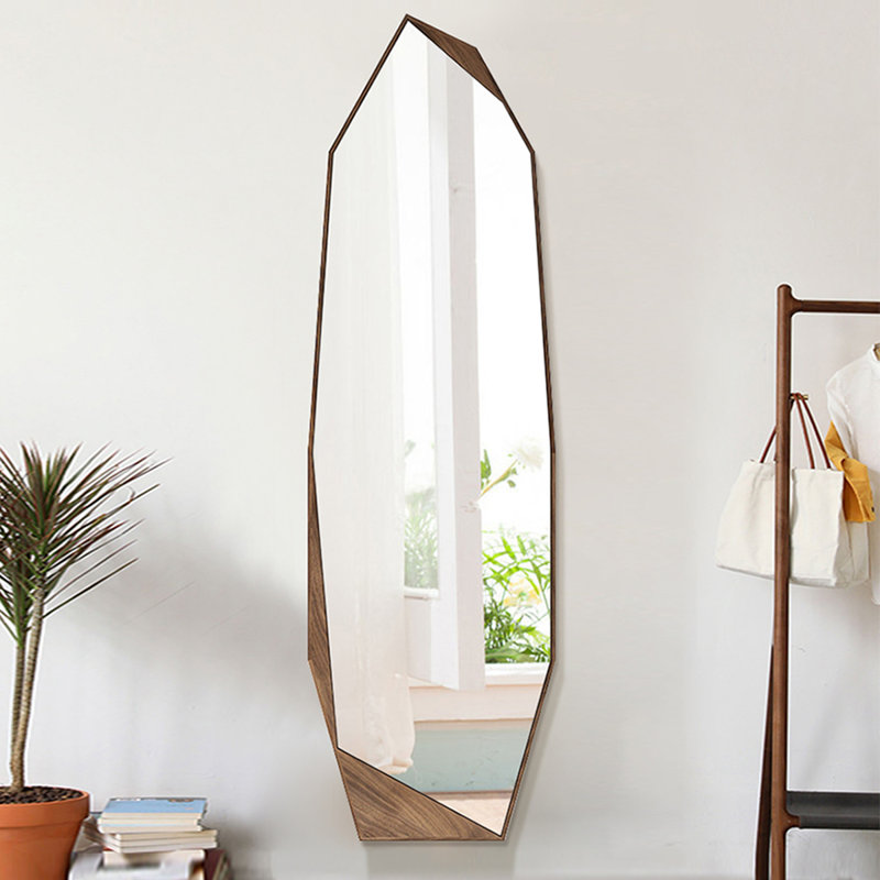American-Style Vintage Pine Frame Irregular-Shaped Full-Length Mirror, 62.99” x 20.47”