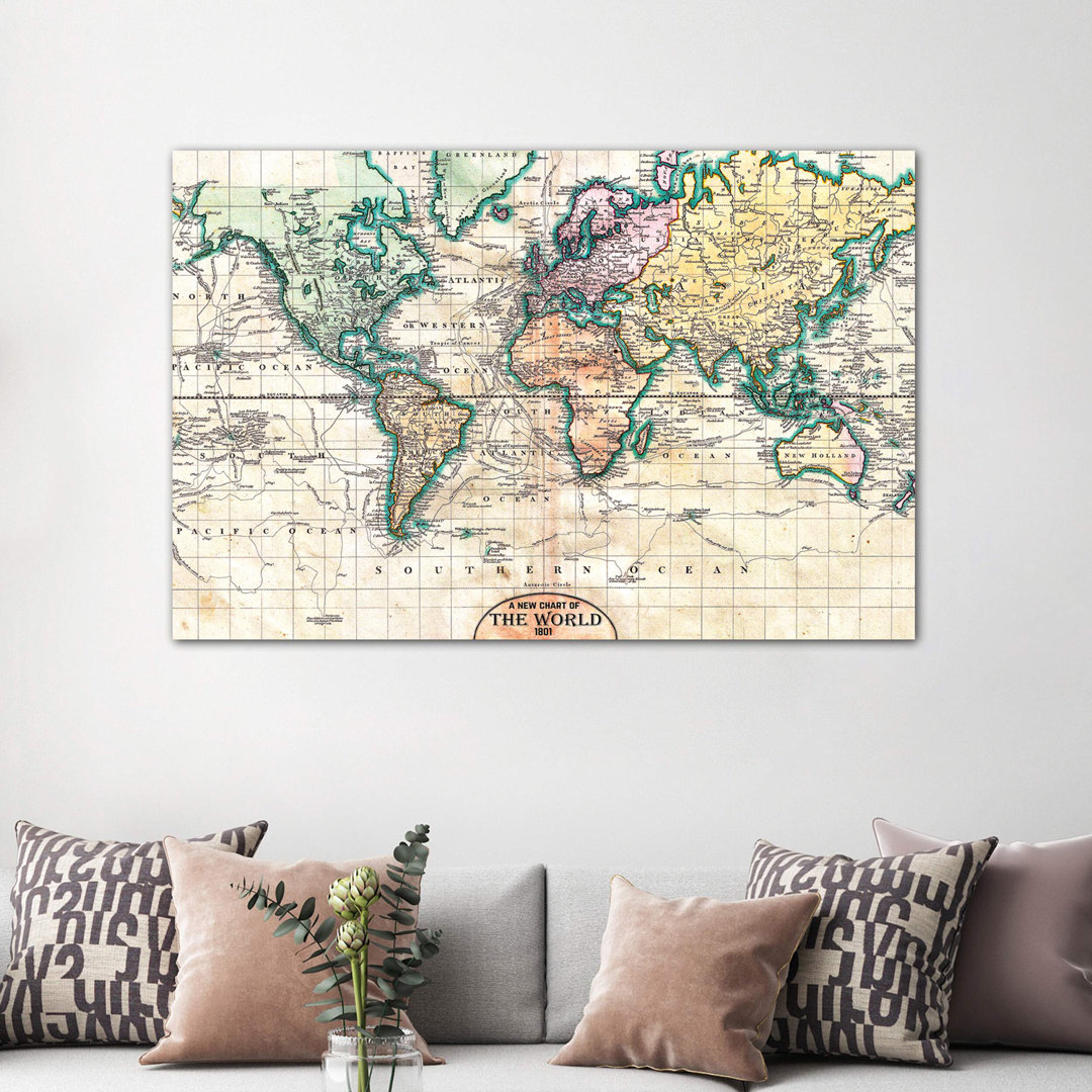 Vintage World Map 1801 by Nature Magick - Wrapped Canvas Print