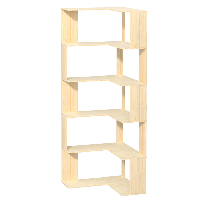 5 Tiers Corner Bookshelf, L Shaped Bookcase with Anti-Drop Panel, Wood Grain Book Shelf, Freestanding Book Storage Organizer for Home Office