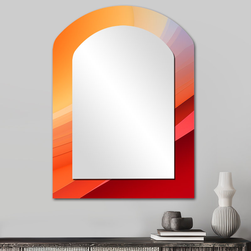 Orange Spectral Slice - miroir mural décoratif en forme d'arche abstraite, miroir asymétrique moderne, impression d'art en métal