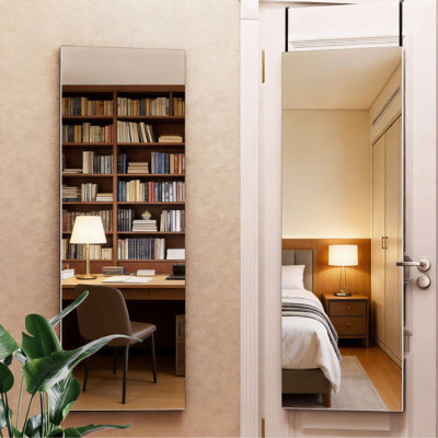 Door Mirror Full Length, 47"x 16" Full Body Over The Door Hanging Wall Mounted Mirror for Bedroom, Living Room, Cloakroom