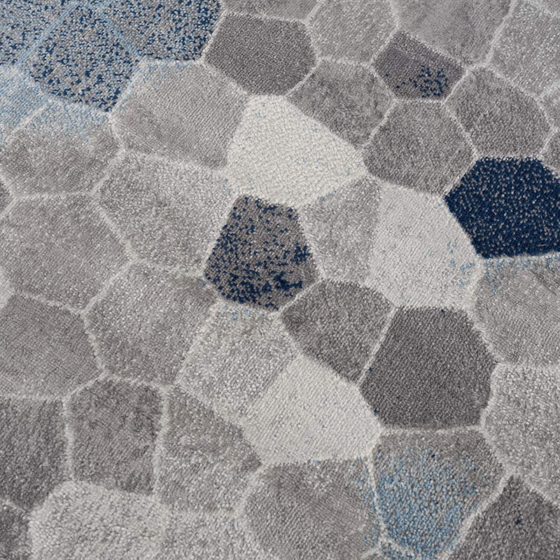 Tapis de couloir géométrique bleu et ivoire 10 pi Aston-Jax, Rectangle 8 pi x 11 pi