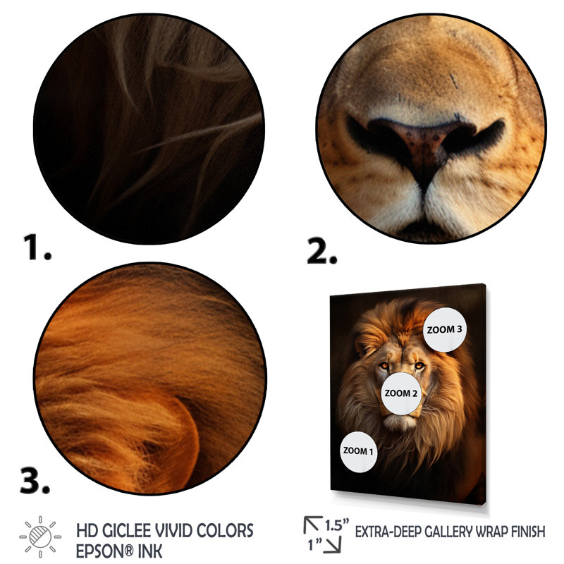 Lion Regal Majesty Lion - Lion, art mural, Cadre doré simple, H 32 po x l 24 po x P 1 po