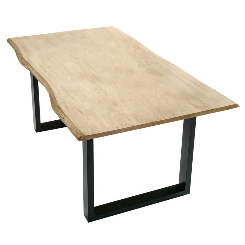 Table de salle à manger Acacia, Acacia clair chaulé, L 33,46 po x L 63 po, Noir